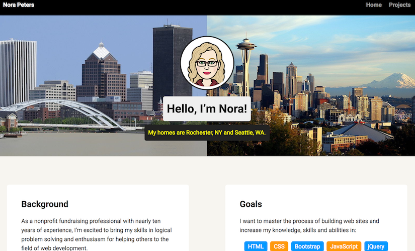 screenshot of profile page project for MCC Frontend web development course